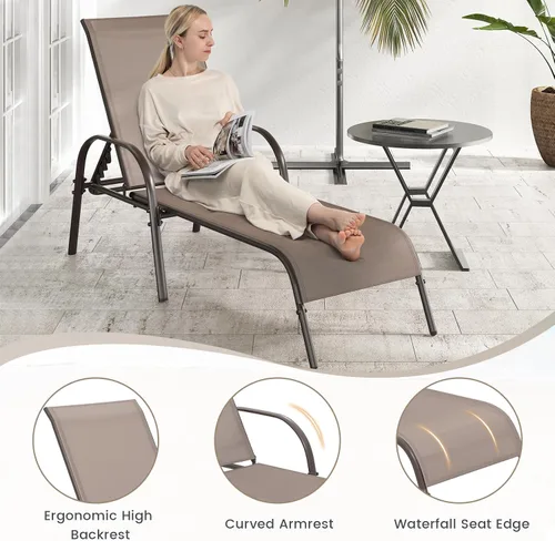Miniatura 4 de Giantex Silla de Salón para Patio, Tumbona para Exteriores con Respaldo de 5 Posiciones Ajustables, Marco de Acero Resistente, Sillón Reclinable