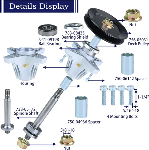 Miniatura 6 de Paquete de 2 conjuntos de husillo 918-06976 con polea 756-05034A reemplazan al husillo Cub Cadet 918-06976A 618-06976 para Cub Cadet XT1-LT42