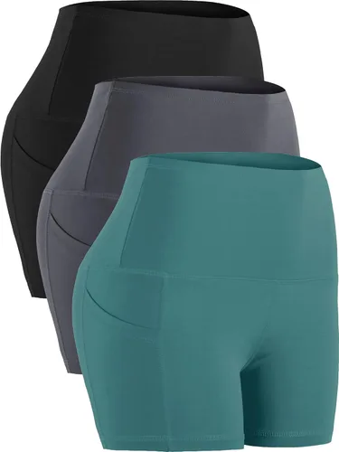 CADMUS - Pantalones cortos deportivos de tiro alto para mujer, para yoga, acondicionamiento físico y correr, con bolsillos profundos