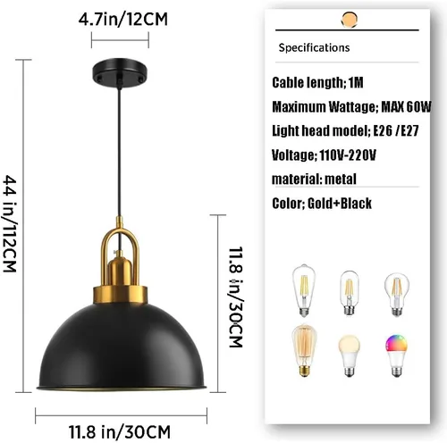 Miniatura 2 de Lámpara colgante negra de granja para isla de cocina, lámpara de olla industrial, lámpara colgante moderna, lámpara de jaula de metal, lámpara