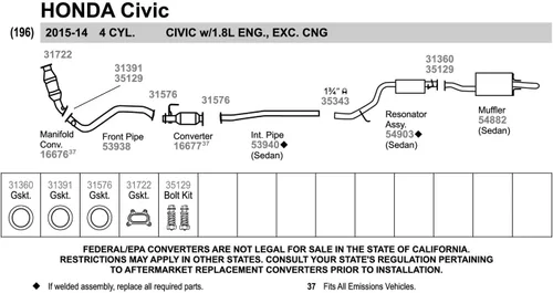 Miniatura 5 de Walker 31722 Junta de brida de tubo de escape para Honda Civic
