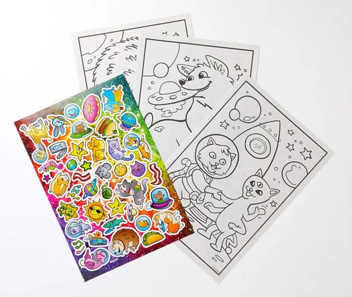 Miniatura 3 de Crayola Uni-Creatures & Cosmic Cats - Juego de libros para colorear - Paquete de 2 (96 páginas), hoja de calcomanías de animales, crayones metálicos