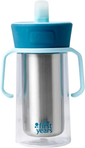 The First Years CoolCore - Vaso aislado con popote para niños pequeños, taza de entrenamiento de transición para niños pequeños, se convierte en