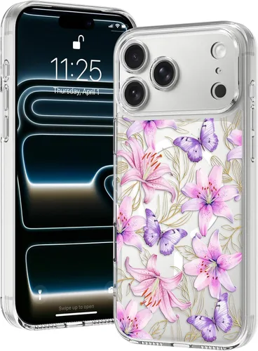 Miniatura 51 de OOK Magnetic for iPhone 17 Case Clear Pretty Flower Girls Women [Not Yellowing][Screen Protector] [ MagSafe Compatible] with Full Camera Lens