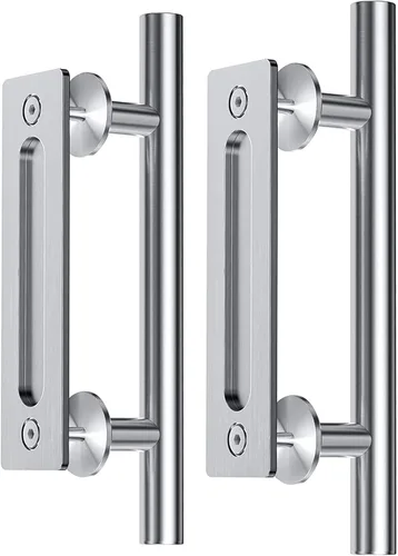Miniatura 8 de EaseLife Paquete de 2 manijas y tiradores de puerta corrediza de granero de 10 pulgadas, juego de herrajes rústicos de doble cara, resistente, Negro
