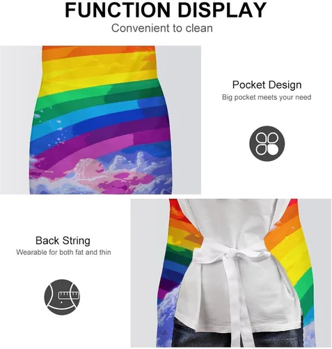 Miniatura 6 de MUSM Apron for Adults - 27.6 X 31.5 Inch, Heavy-Duty Polyester Aprons with Two Large Pockets, Waterproof Rainbow Kitchen Apron for Cooking