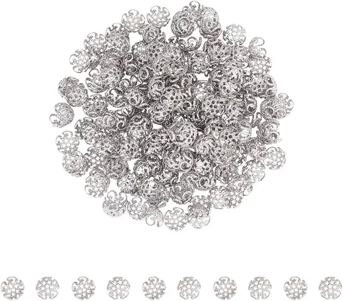 Miniatura 8 de UNICRAFTALE Acerca de 300 tapas de cuentas de flores multipétalos de 0.276 in de acero inoxidable, tapas espaciadoras huecas de metal para pulseras