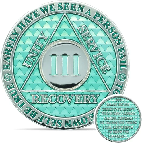 Miniatura 15 de Moneda de sobriedad de 10 años Chip AA Legacy Ficha de aniversario de recuperación de triplaca gruesa (Aqua)