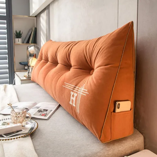 Miniatura 10 de HM&DX Almohada de lectura triangular con cuña para cabecero, almohada de respaldo de terciopelo con funda extraíble y bolsillos laterales