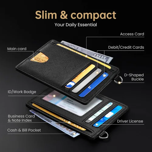Miniatura 5 de Mayski Cartera delgada minimalista, soporte para tarjetas de crédito para mujeres y hombres, estuches para tarjetas con bloqueo RFID en el bolsillo