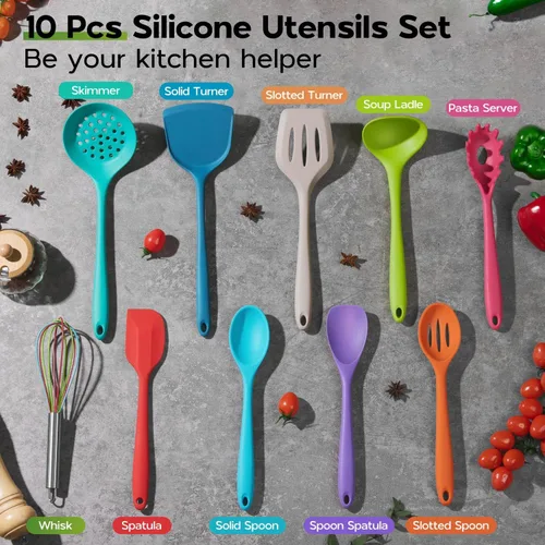 Miniatura 2 de Onader Juego de utensilios de cocina de silicona, juego de utensilios de cocina no tóxicos para ollas y sartenes antiadherentes, juego de Colorido