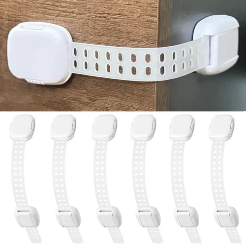 Miniatura 9 de Paquete de 6 cerraduras de correa de seguridad ajustables para niños, cerraduras de seguridad para cajones de gabinete a prueba de bebés, cerraduras