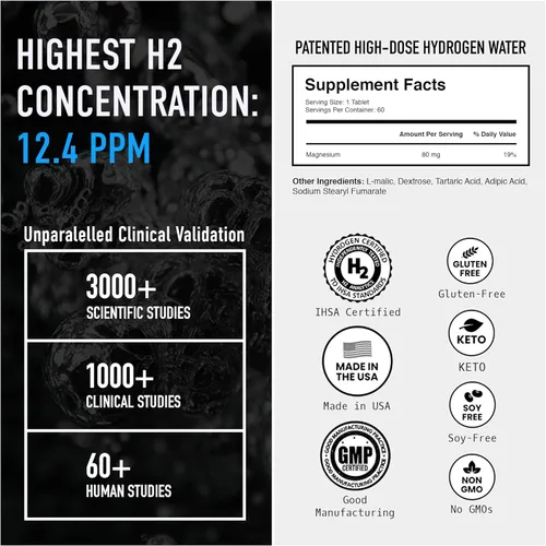 Miniatura 2 de DRINK HRW Tabletas de agua de hidrógeno molecular de rejuvenecimiento: 12 ppm H2, patentado, fabricado en EE. UU., Suplemento de hidrógeno