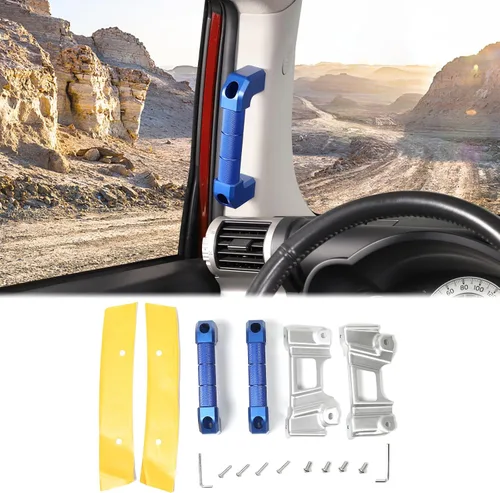 Miniatura 10 de Kit de repuesto de mango de agarre de pilar A para automóvil compatible con Toyot@ FJ Cruiser 2007-2021, mango de aleación de aluminio para Negro