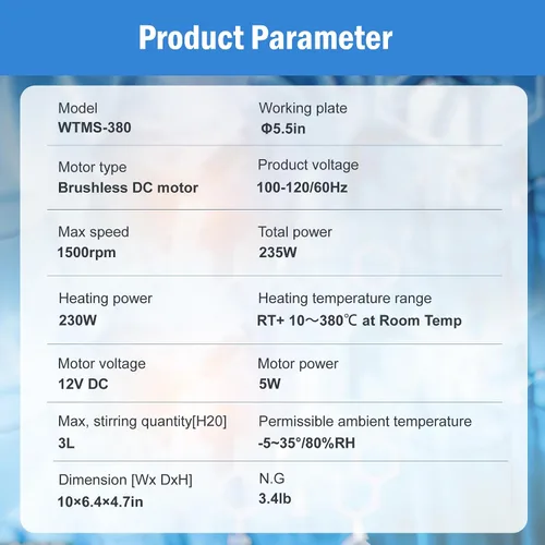 Miniatura 6 de Agitador magnético con placa caliente máxima de 716 ℉/716.0 °F, agitador magnético con placa de agitación magnética de 5.5 pulgadas y mezclador