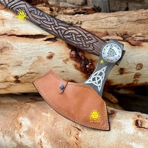 Miniatura 5 de Hacha Berserker a dos manos, hachas de batalla nórdicas de acero forjado a mano, hachas vikingas de estilo escandinavo, táctica barbuda vikinga