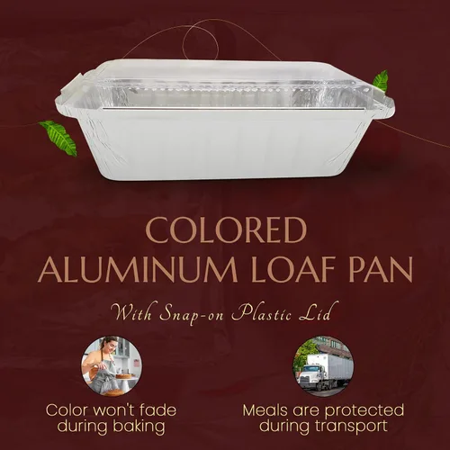 Miniatura 3 de KitchenDance - Molde para pan desechable de aluminio con tapas de plástico, 2 libras, color dorado, 1850P