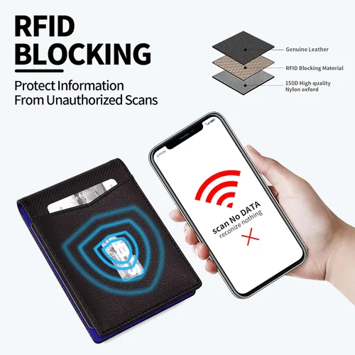 Miniatura 5 de SHOUCANGAR Billeteras para hombre delgadas con 11 ranuras para tarjetas, billetera RFID minimalista con bolsillo frontal, cartera de tarjetas