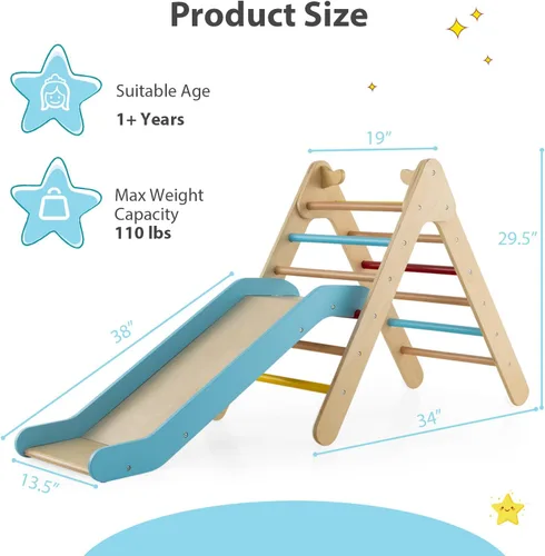 Miniatura 7 de Olakids Conjunto Triángulo Pikler 2 en 1 Juguetes de Escalada para Niños Pequeños Marco de Escalada Plegable de Madera Montessori Gimnasio de Selva