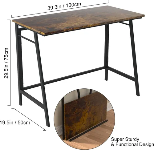 Miniatura 3 de ASTARTH Escritorio plegable de 40 pulgadas, mesa plegable que ahorra espacio, mesa de PC de estilo simple moderno, marco de metal negro, escritorio