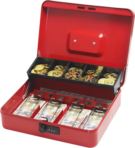 Miniatura 10 de Caja de efectivo con cerradura de combinación, caja de dinero de metal con bandeja de dinero, caja de bloqueo de efectivo para venta de garaje