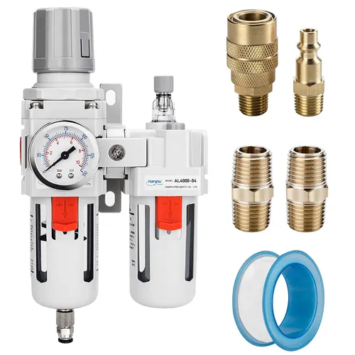Miniatura 9 de NANPU 1" NPT Filtro de aire comprimido, regulador y lubricador (FRL) Combo - Separador de trampa de agua/aceite - Calibrador (0-150 psi), elemento