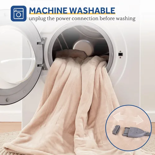 Miniatura 5 de Sealy - Manta eléctrica térmica, manta suave de franela con 6 ajustes de calefacción y apagado automático de 2-10 horas, calentamiento rápido y Beige