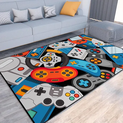 Alfombra de Área de Juegos Alfombra para Adolescentes Varones, Alfombras de Juegos 3D Tapete de Controlador Gamepad para Dormitorios de Niños y