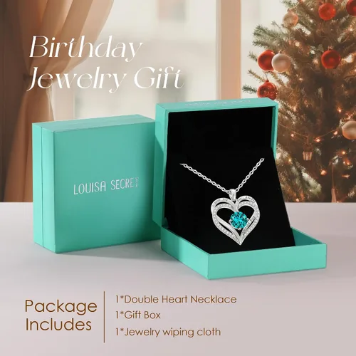 Miniatura 20 de LOUISA SECRET Love Heart Birthstone Necklaces for Women, Birthday Gift for Women, Anniversary Jewelry for Wife Her, 925 Sterling Silver Pendant
