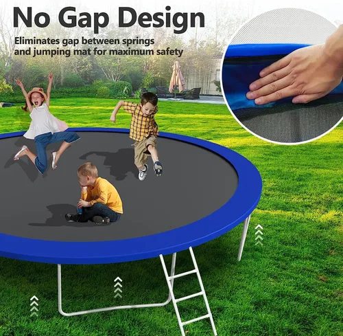 Miniatura 6 de Lyromix Trampolín mejorado de 8 pies/10 pies/12 pies/14 pies con aro de baloncesto, luz, aspersor, estacas – patio trasero al aire libre para 4-6