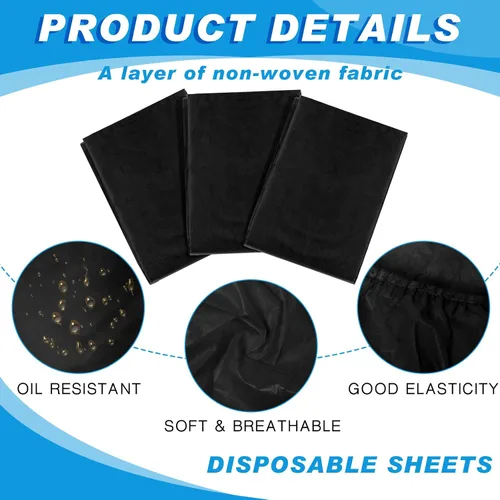 Miniatura 3 de Mixweer 30 piezas de sábanas de mesa de masaje a prueba de aceite e impermeables ajustables para spa de 39 x 87 pulgadas, sábanas protectoras Negro