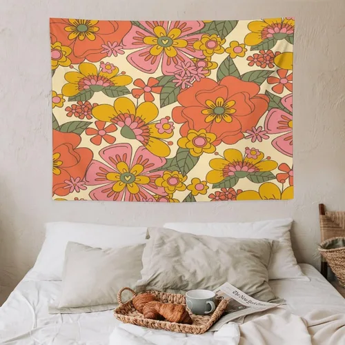 Miniatura 2 de Houselerax Tapiz floral retro de los años 60 y 70, diseño hippie de primavera Groovy Flower Power Flower Boho para colgar en la pared, arte neutro