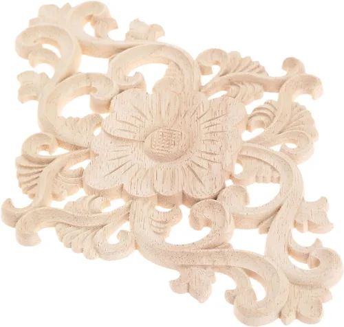Miniatura 2 de Apliques tallados en madera, 2 piezas de adornos decorativos de madera, MUXSAM calcomanías de centro de muebles sin pintar para gabinete, tocador