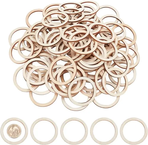 NBEADS 100 piezas de madera sin terminar de 1.96 pulgadas con forma de anillos, adornos circulares, rebanadas de madera en blanco para pintura de