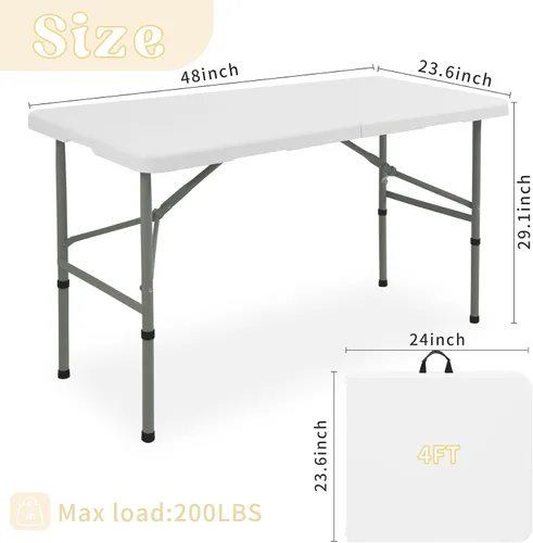 Miniatura 2 de Mesa plegable de 4 pies, mesa de camping portátil de plástico resistente, rectangular, mesa de comedor al aire libre, patas de acero plegable por