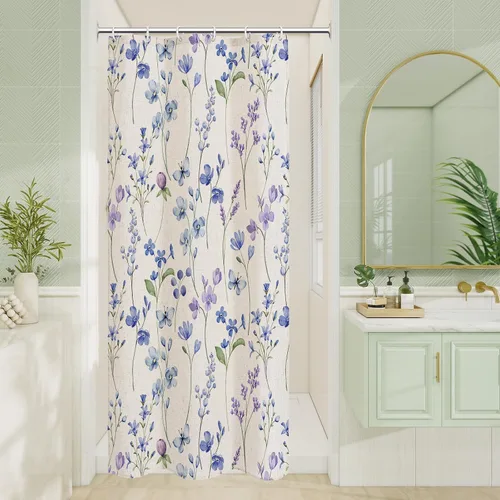 Miniatura 41 de Litabel Cortina de ducha con diseño floral de acuarela, cortina de ducha de flores de mariposa azul para baño, juego de cortina de ducha moderna