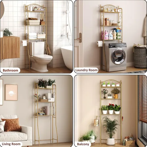 Miniatura 6 de HOME BI Estante de almacenamiento sobre el inodoro, estante organizador de baño de 3 niveles, soportes de inodoro independientes que ahorran espacio