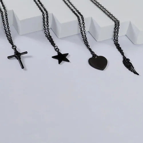 Miniatura 4 de JAZTAKU Collar de estrella negra, collar gótico de luna Y2K, collar de corazón negro, collar de Halloween, collar de cadena de cable de acero
