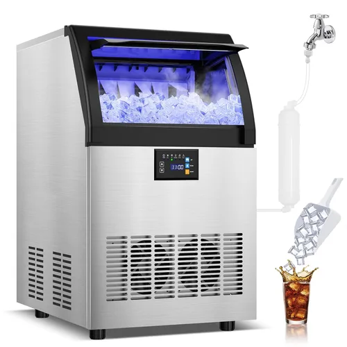 Miniatura 11 de SOZT® Máquina comercial gourmet para hacer hielo, 100 libras/24 horas, máquina de hielo debajo del mostrador con almacenamiento de 25 libras, diseño