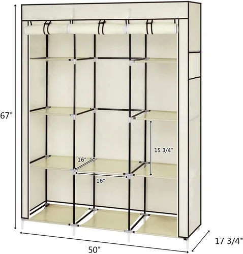 Miniatura 2 de Armario portátil de 67 pulgadas, organizador de almacenamiento con estantes y cubierta para colgar ropa, tela no tejida, rápido y fácil de montar