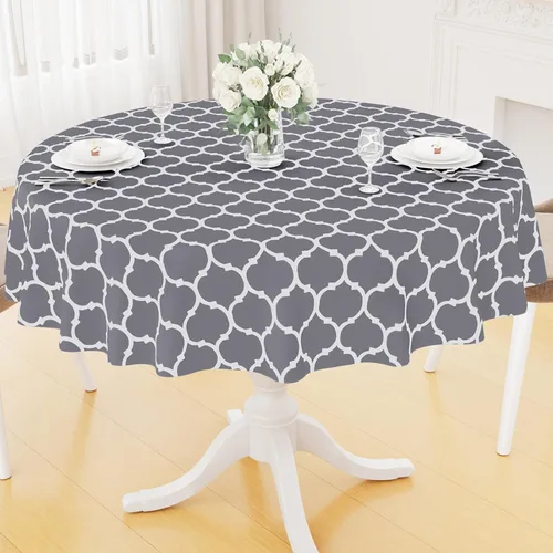 Miniatura 53 de Smiry Mantel redondo de plástico para mesa, mantel de vinilo impermeable con parte trasera de franela para mesas redondas, lavable y a prueba