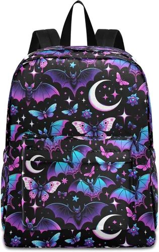 Miniatura 31 de MNSRUU Mochila para estudiantes para la escuela, Halloween, mochila luminosa de murciélagos para laptop, mochila estética para niñas, niños, mochila