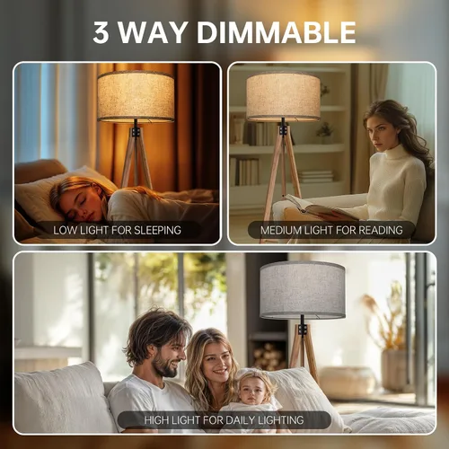 Miniatura 2 de EOEYYOYB Lámparas de pie para sala de estar, lámpara de pie moderna con estante, bombilla LED de 3 temperaturas de color, lámparas altas con Madera