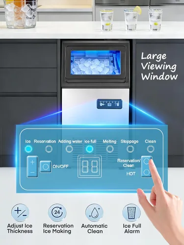 Miniatura 7 de Máquina comercial para hacer hielo, 100 libras/24 horas, máquina de hielo independiente y debajo del mostrador con 2 entradas de agua, 40