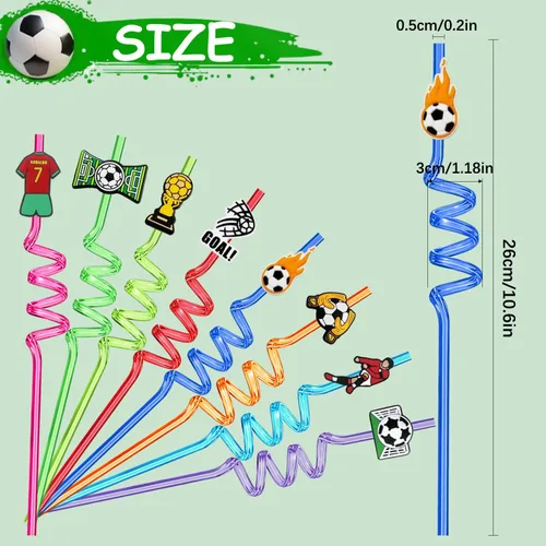 Miniatura 2 de 8 popotes de decoración de fiesta de fútbol, popotes de plástico reutilizables, para el día del juego, deportes, fútbol, fiesta de cumpleaños