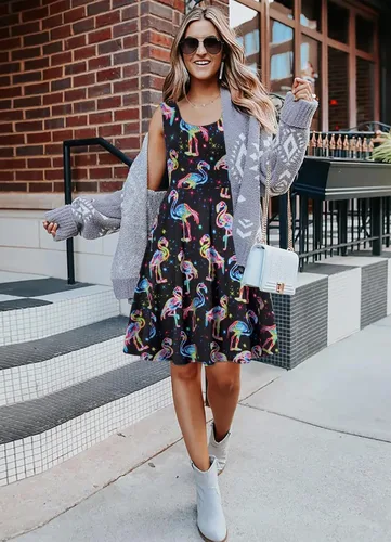 Miniatura 10 de uideazone - Vestido de mujer sin mangas cuello redondo de verano, para playa, casual, Midi línea A.