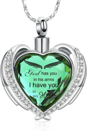 Miniatura 14 de Imrsanl Collares con Colgante de Urna de Corazón de Alas de Ángel para Mujeres y Niñas, Piedra Natal de Cristal, Joyería de Cremación, Urnas
