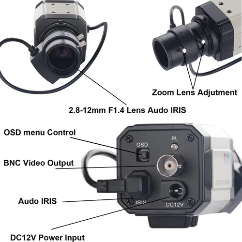 Miniatura 5 de CCTV Mini HD 1/3 CCD 960h Auto Iris 1000tvl 0.110-0.472 in lente varifocal Bullet Box cámara de seguridad cámara de vigilancia interior/exterior