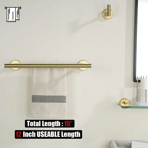 Miniatura 3 de JQK Barra Doble para Toallas Dorada, 15 Pulgadas de Acero Inoxidable 304 Gruesa de 0.8mm Soporte para Toallas para Baño y Toallas de Mano, Montaje