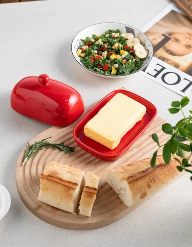 Miniatura 6 de Sweejar - Mantequillera de cerámica con tapa para encimera, mantequera de porcelana con asa de perilla, recipiente de mantequilla para mantequilla